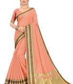 Peach printed cotton saree with blouse