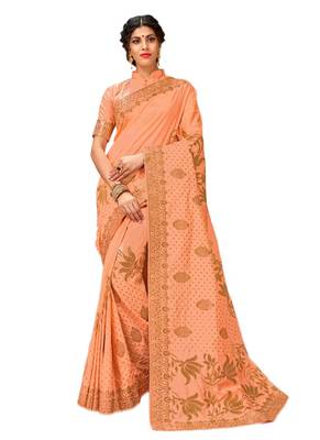 Peach woven art silk saree with blouse 1