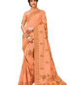 Peach woven art silk saree with blouse