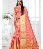 Peach woven cotton silk saree with blouse