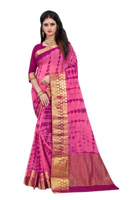 Pink printed chiffon saree with blouse 1