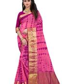Pink printed chiffon saree with blouse
