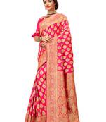 Pink woven art silk saree with blouse