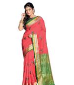 Pink embroidered cotton saree with blouse