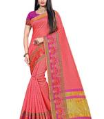 Pink woven organza saree with blouse