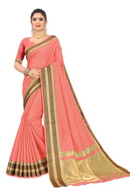 Pink printed cotton saree with blouse 1