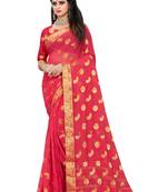 Pink woven chiffon saree with blouse
