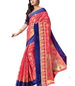 Pink woven art silk saree with blouse