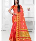 Pink woven cotton silk saree with blouse