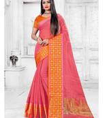 Pink woven cotton silk saree with blouse