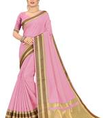 Pink printed cotton saree with blouse