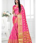 Pink woven cotton silk saree with blouse