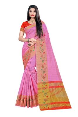 Pink woven organza saree with blouse 1