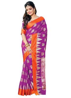 Purple woven art silk saree with blouse 1