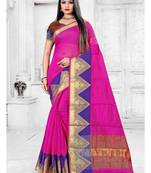 Rani pink woven cotton silk saree with blouse