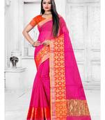 Rani pink woven cotton silk saree with blouse
