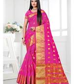 Rani pink woven cotton silk saree with blouse