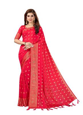Rani pink woven art silk saree with blouse 1