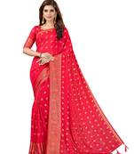 Rani pink woven art silk saree with blouse