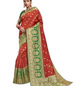 Red woven art silk saree with blouse