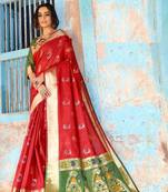 Red woven cotton silk saree with blouse