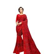 Red embroidered georgette saree with blouse