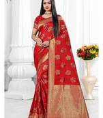 Red woven banarasi silk saree with blouse