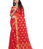 Red woven chiffon saree with blouse