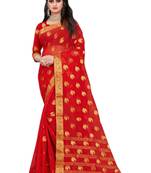 Red woven chiffon saree with blouse