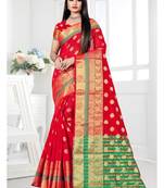 Red woven cotton silk saree with blouse