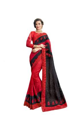 Red embroidered georgette saree with blouse 1