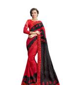 Red embroidered georgette saree with blouse