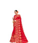 Red embroidered georgette saree with blouse