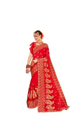 Red embroidered georgette saree with blouse 1