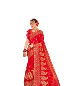 Red embroidered georgette saree with blouse