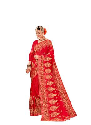 Red embroidered georgette saree with blouse 1