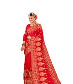 Red embroidered georgette saree with blouse