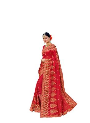 Red embroidered georgette saree with blouse 1