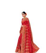 Red embroidered georgette saree with blouse