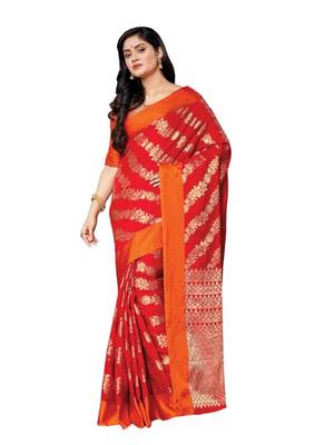 Red woven art silk saree with blouse 1