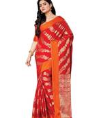 Red woven art silk saree with blouse
