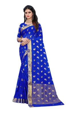 Royal blue woven chiffon saree with blouse 1