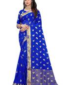 Royal blue woven chiffon saree with blouse