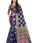 Royal blue woven cotton silk saree with blouse
