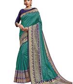 Sea green woven art silk saree with blouse