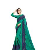 Sea green embroidered silk blend saree with blouse