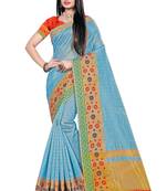 Sky blue woven organza saree with blouse