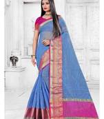 Sky blue woven cotton silk saree with blouse