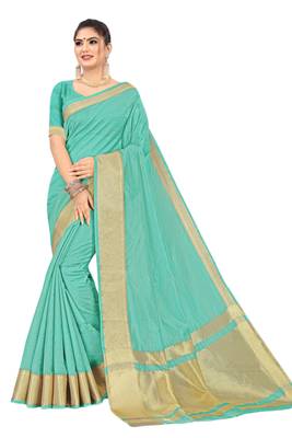 Sky blue woven organza saree with blouse 1