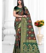 Teal woven banarasi silk saree with blouse